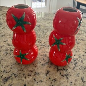 Red Tomato Ceramic Vases Set of Two